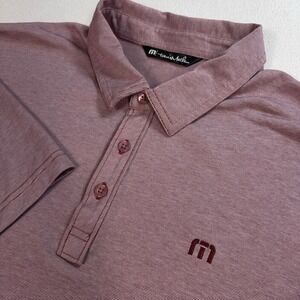 Travis Mathew Excursion Polo Men XL Red Micro Stripe Logo Pima Cotton Golf Shirt